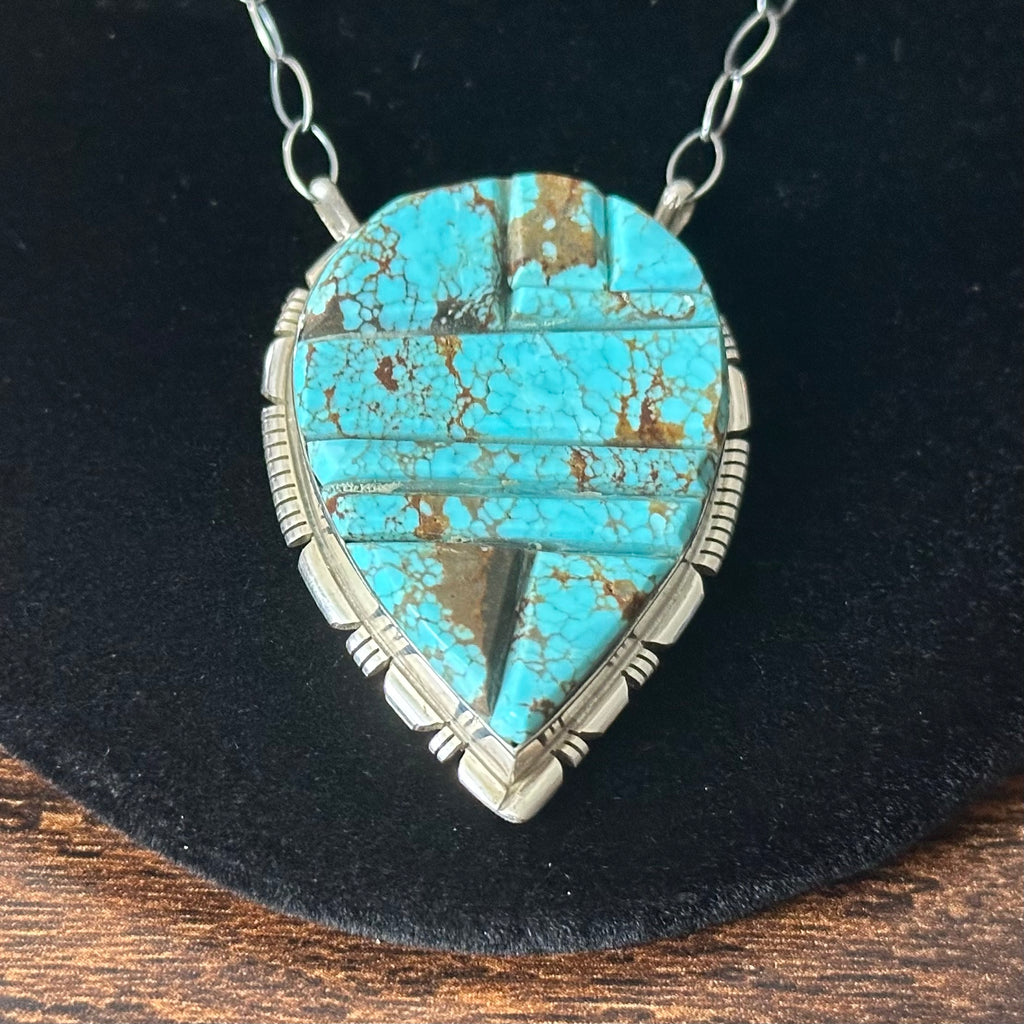 Navajo Steve Francisco Mine #8 Turquoise Sterling Cobblestone Inlay Pendant Necklace