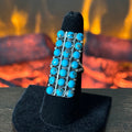 Navajo Harry B. Yazzie Kingman Turquoise 21 Stone Sterling Rectangular Snake Eye Ring
