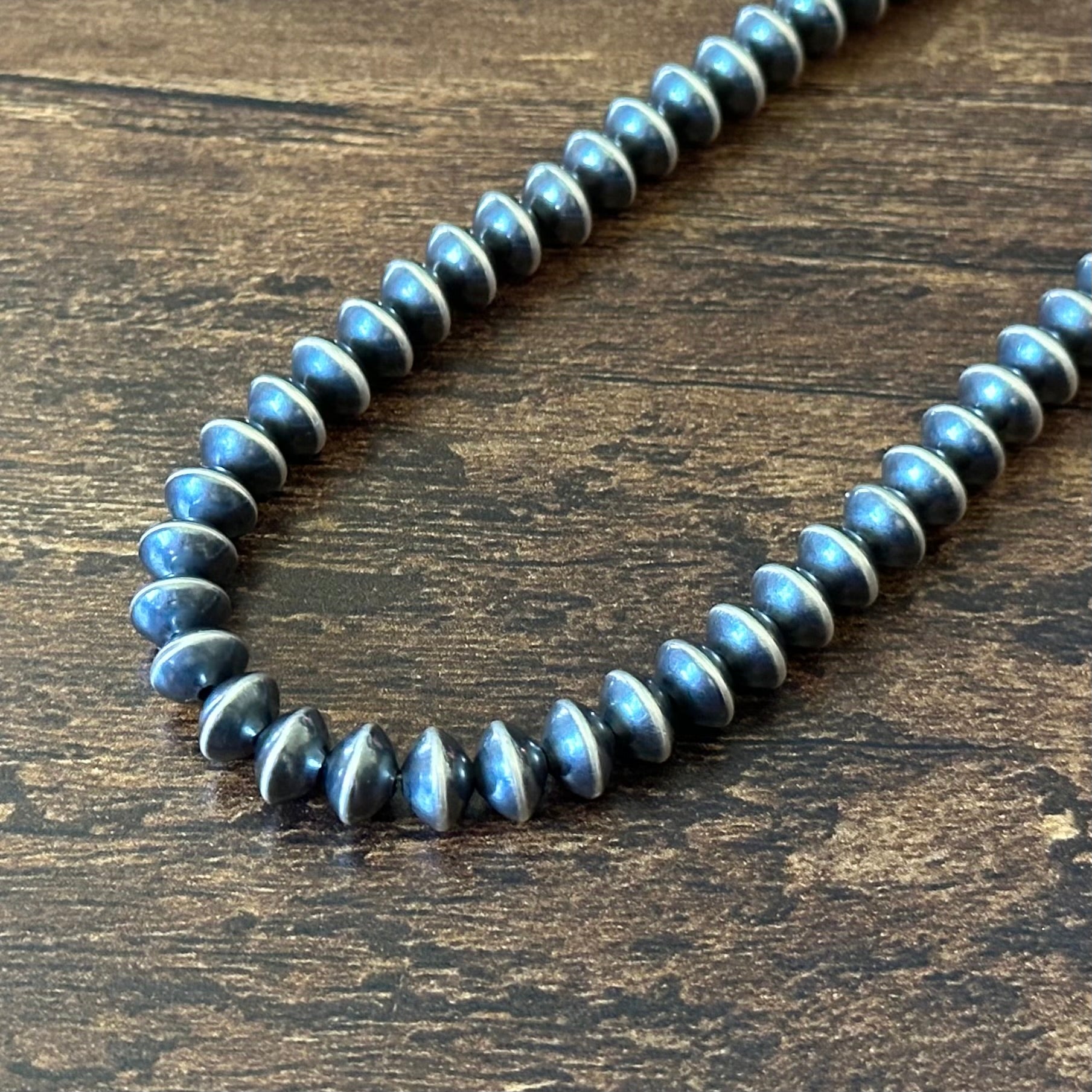 Oxidized Sterling Handmade Saucer Bead Necklace