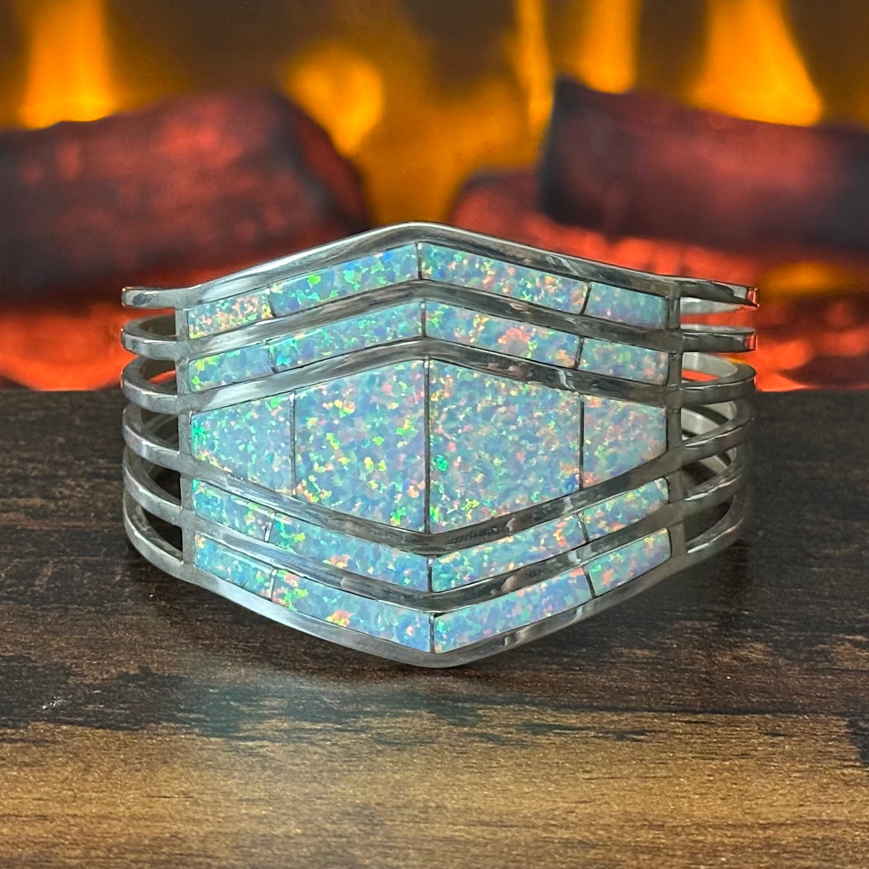 Navajo Andrew Enrico Opal Sterling Statement Inlay Cuff
