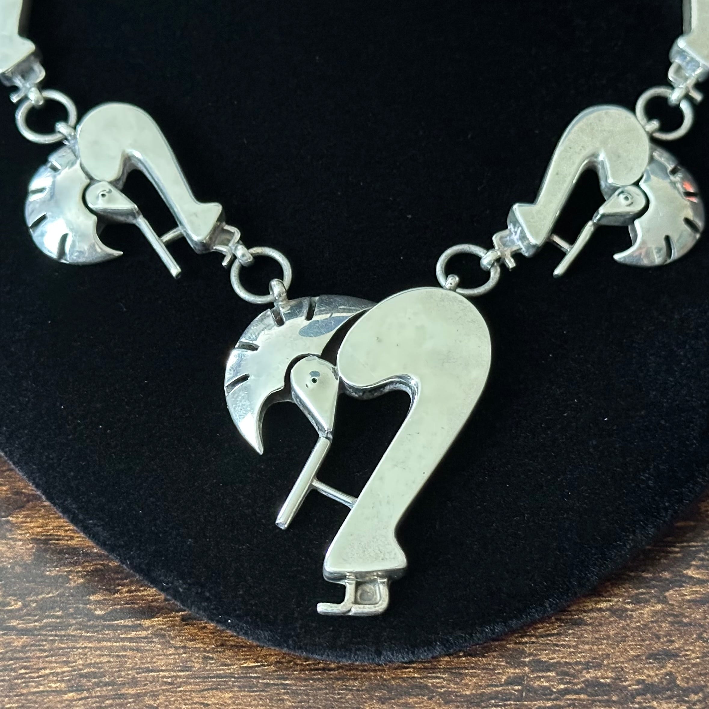 Navajo Walter Vandever Sterling Abstract Kokopelli Station Necklace Earrings Set
