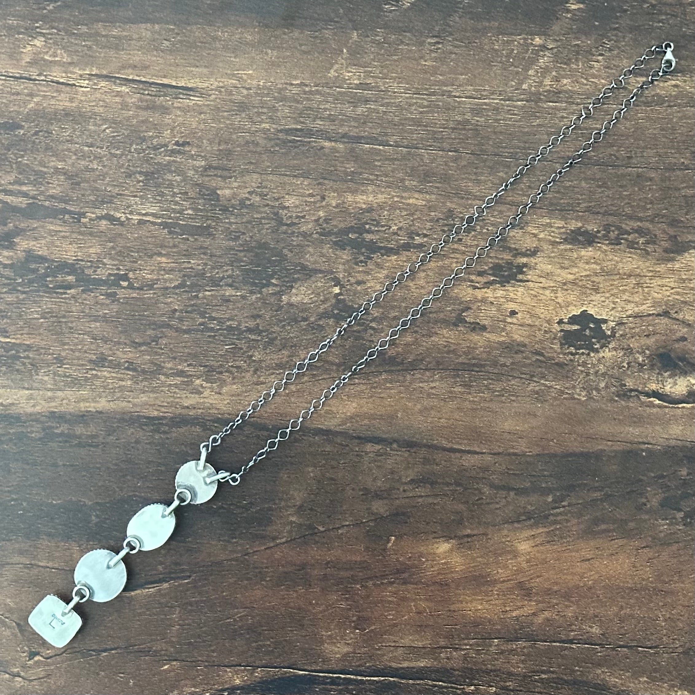 Navajo Hiram Largo Turquoise Spiny Oyster 4 Stone Sterling Lariat Necklace