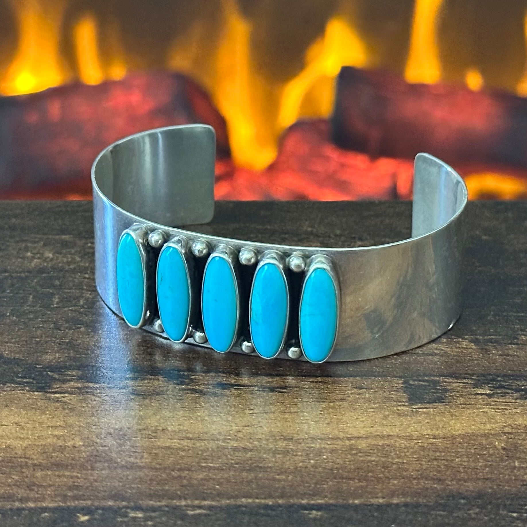 MLB Signed Turquoise 5 Stone Sterling Raindrop Cuff