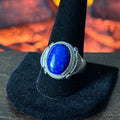 AT Signed Lapis Sterling Hand Stamped Twist Wire Bezel Ring