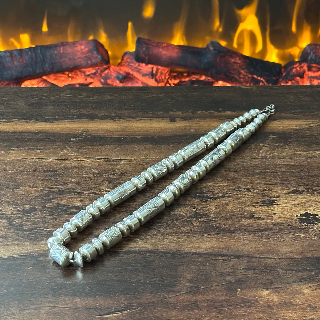 Sterling Handmade Stamped Cylinder Bead Necklace