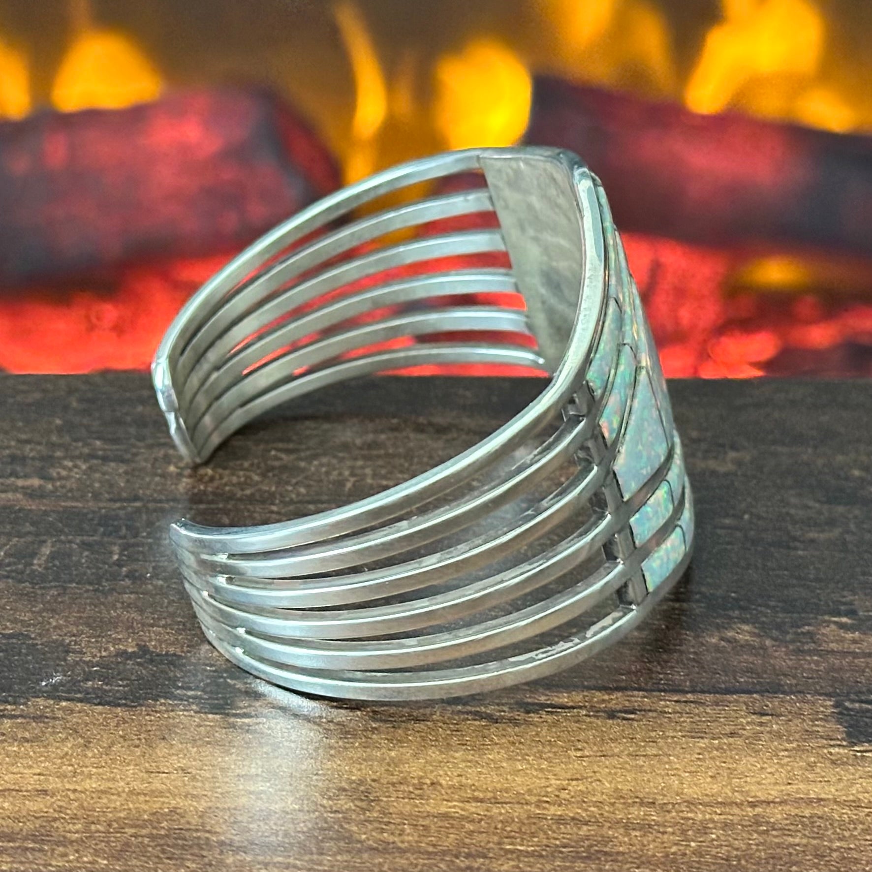 Navajo Andrew Enrico Opal Sterling Statement Inlay Cuff