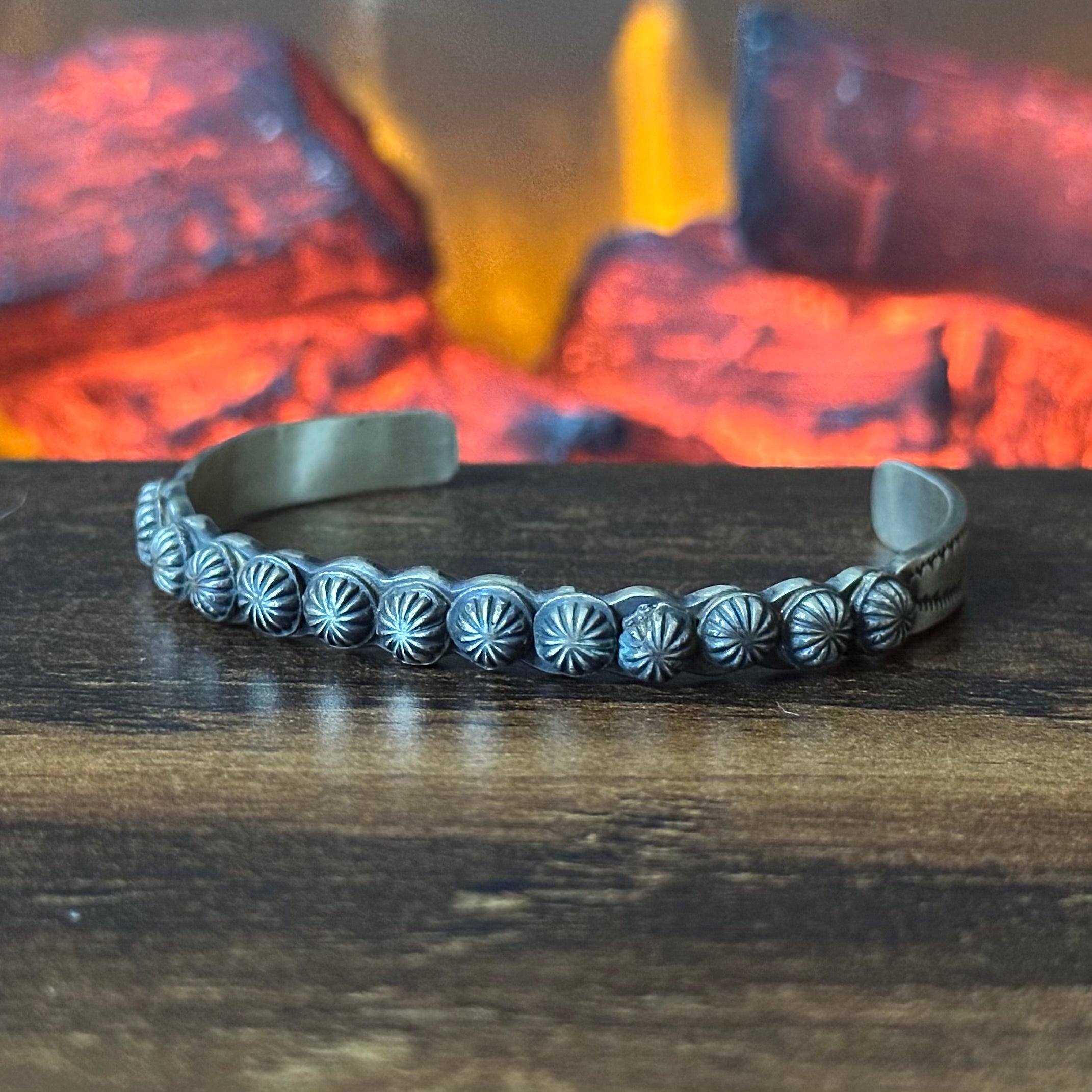Navajo Mary Cayatineto Sterling Concho Hand Stamped Stacker Cuff
