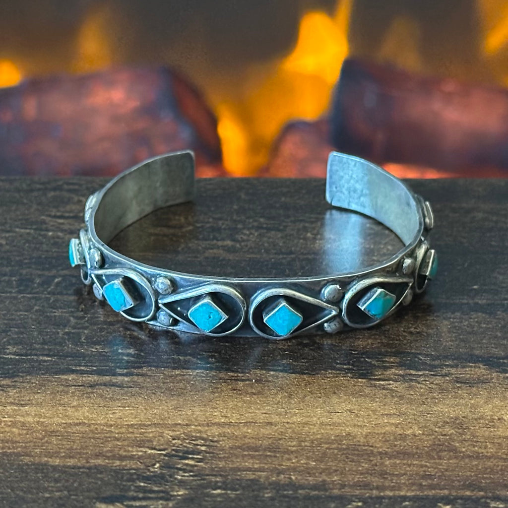 Vintage Turquoise 8 Stone Sterling Shadowbox Stacker Cuff
