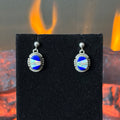 NJ Signed Lapis Opal Oval Sterling Inlay Dangle Earrings