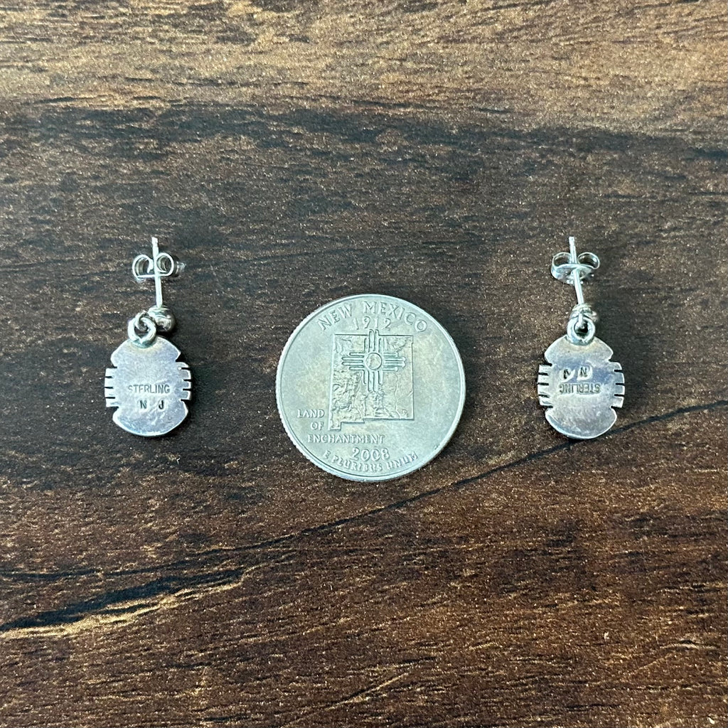 NJ Signed Lapis Opal Oval Sterling Inlay Dangle Earrings