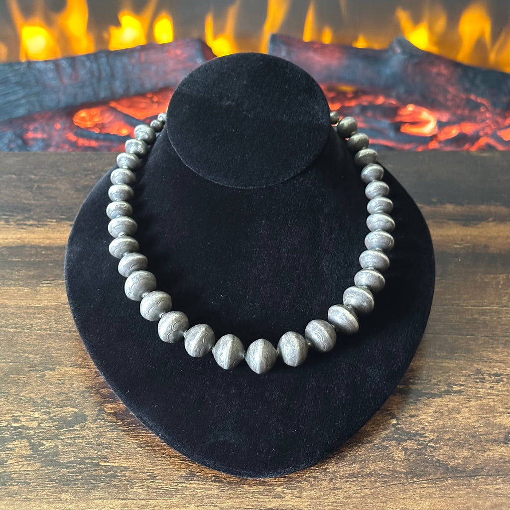 Handmade Vintage Oxidized Sterling Pearl Stamped Necklace