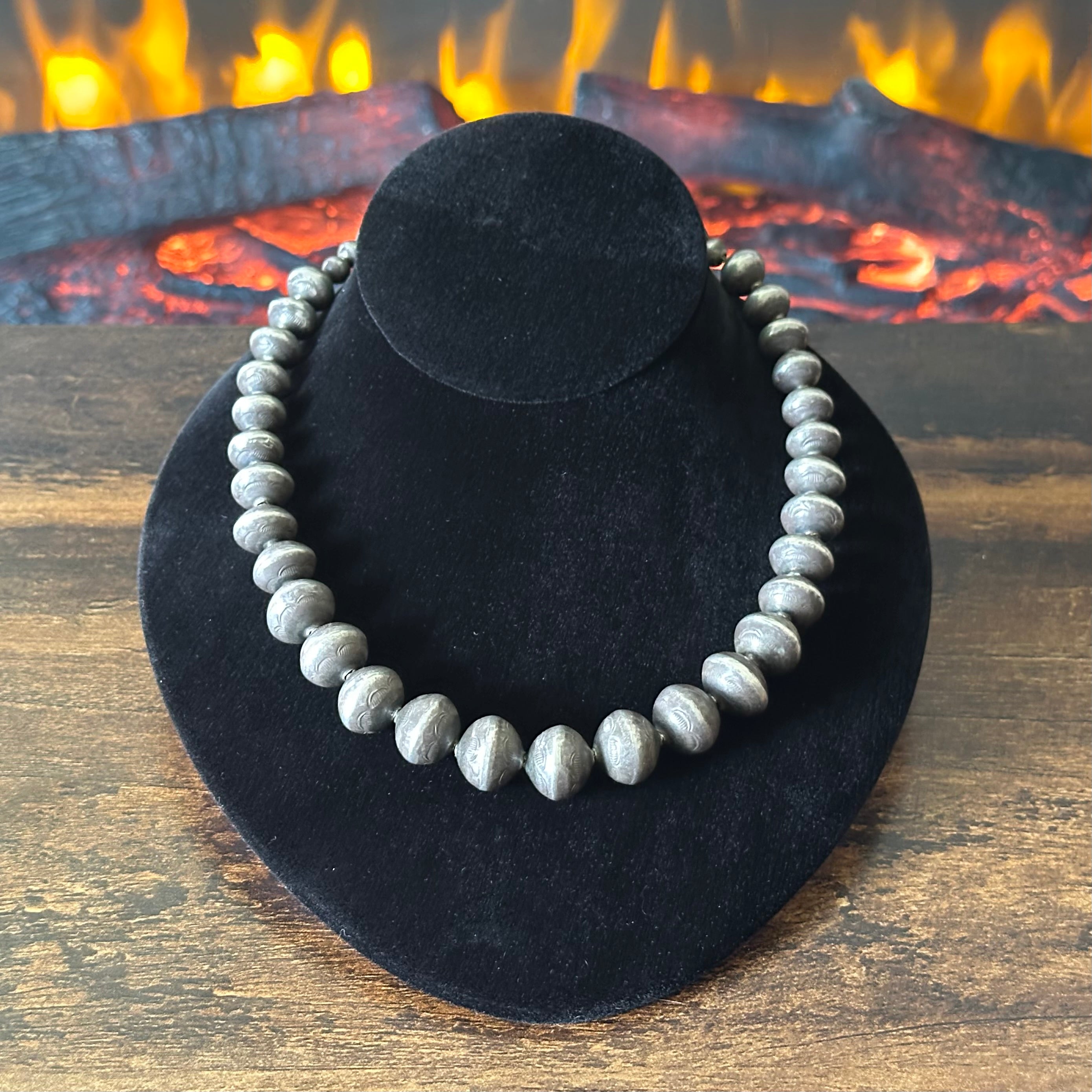 Handmade Vintage Oxidized Sterling Pearl Stamped Necklace
