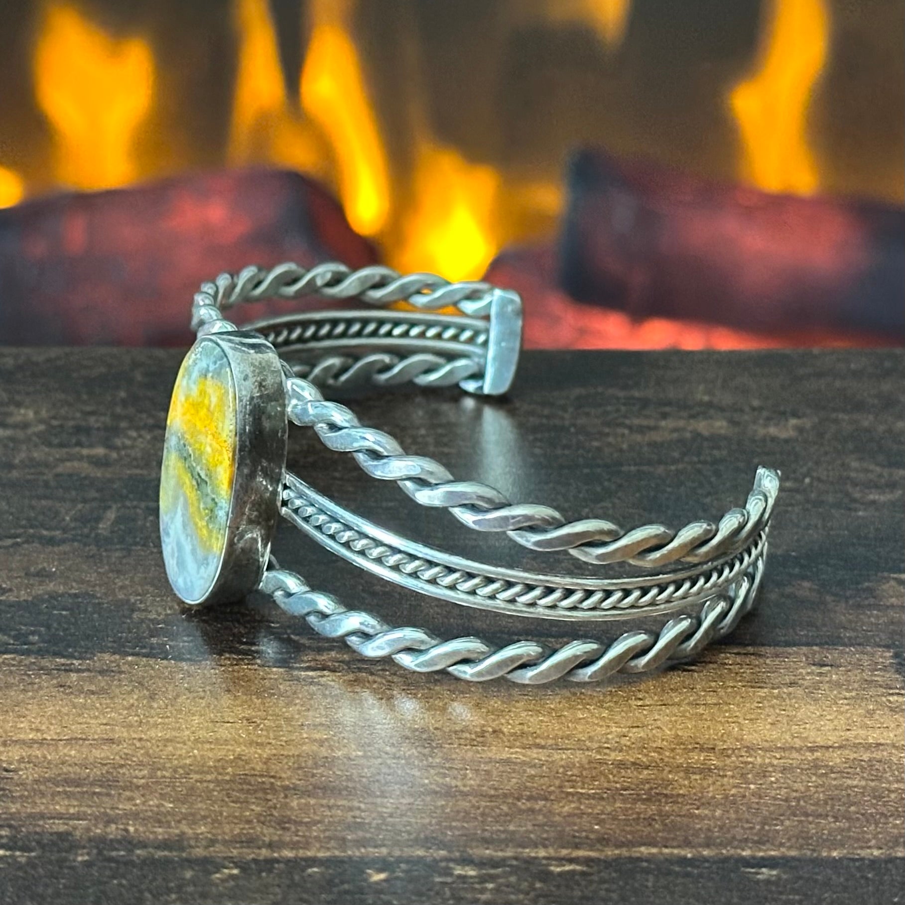 Bumblebee Jasper Sterling Twist Wire Triple Shank Cuff