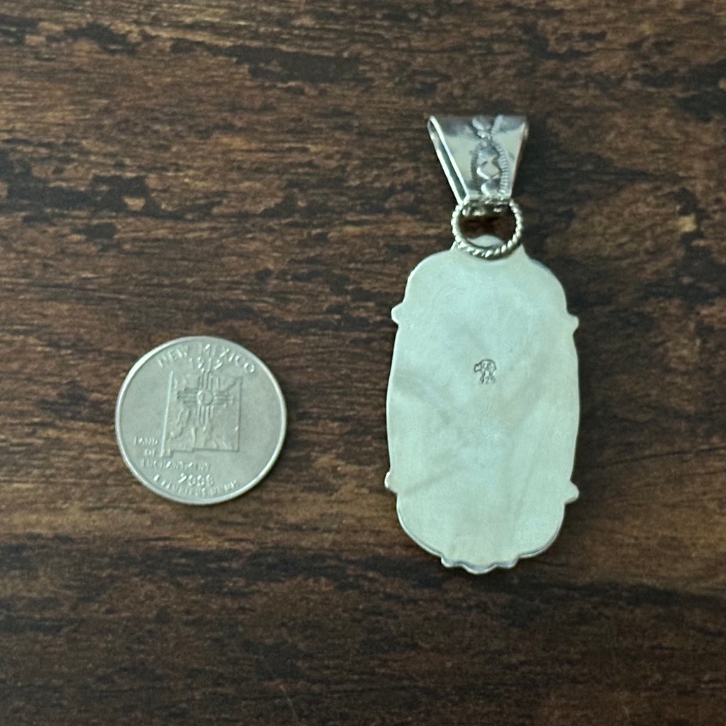 Running Bear Trading Turquoise Sterling Twist Wire Bezel Oval Pendant
