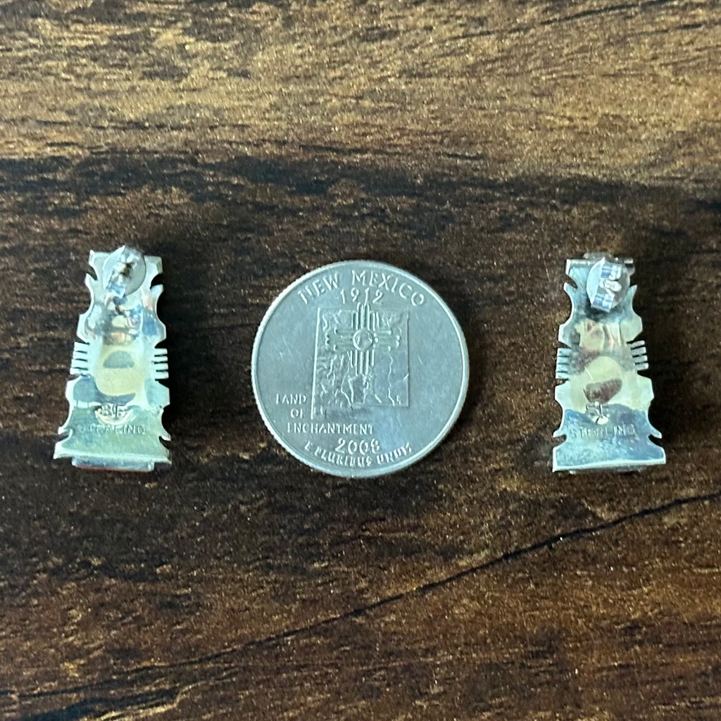 Navajo Steve Francisco Orange Spiny Oyster Sterling Inlay Stud Earrings