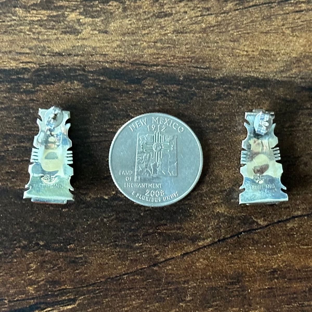 Navajo Steve Francisco Orange Spiny Oyster Sterling Inlay Stud Earrings