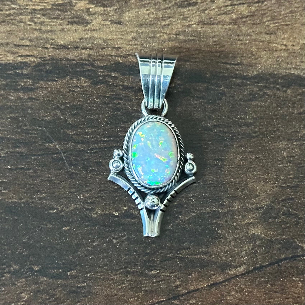 Running Bear Trading Turquoise Sterling Twist Wire Bezel Oval Pendant