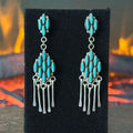 Turquoise 26 Stone Sterling Needlepoint Tassel Dangle Earrings