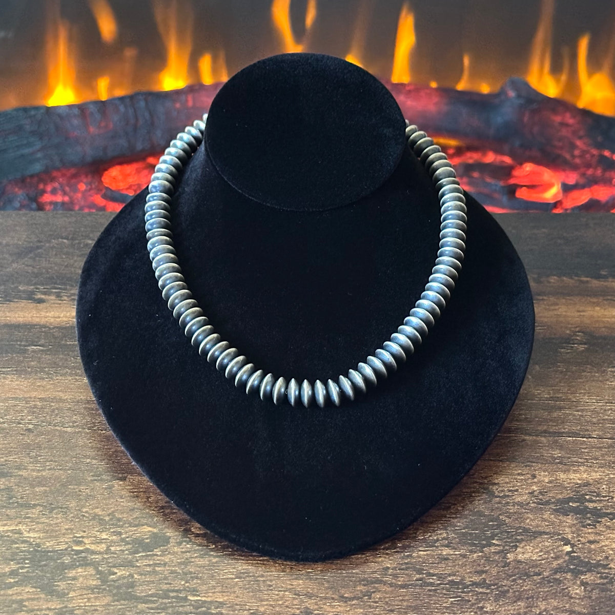 Navajo Bryannen Halwood Handmade Sterling Oxidized Saucer Bead Necklace
