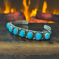 Running Bear Trading Turquoise 7 Stone Sterling Twist Wire Bezel Raindrop Cuff