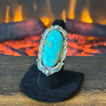 Running Bear Trading Turquoise Sterling Hand Stamped Twist Wire Bezel Statement Ring