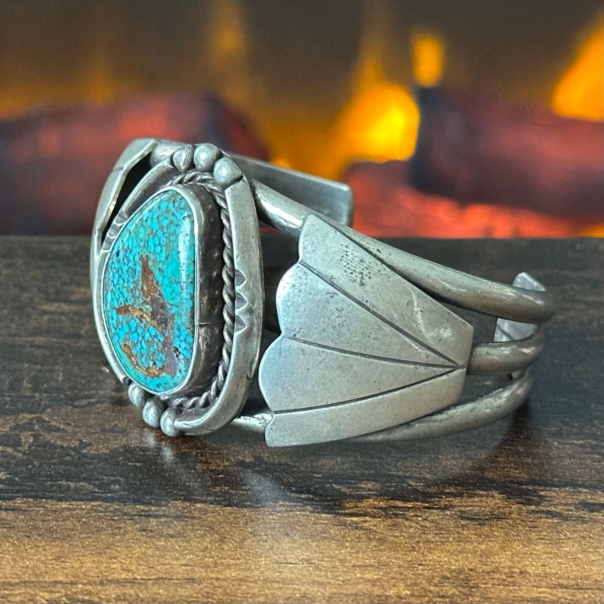 Turquoise Sterling Twist Wire Bezel Raindrop Fan Cuff
