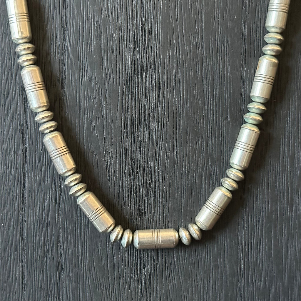 SL Signed Sterling Handmade Cylinder Saucer Bead Necklace