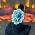 Navajo Raymond Benally Turquoise Sterling Hand Stamped Concho Statement Ring