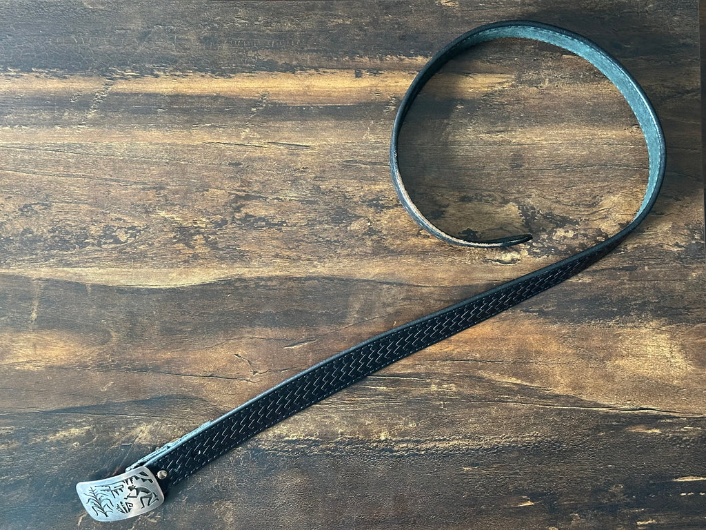 M Signed Sterling Overlay Storyteller Corn Leather Belt