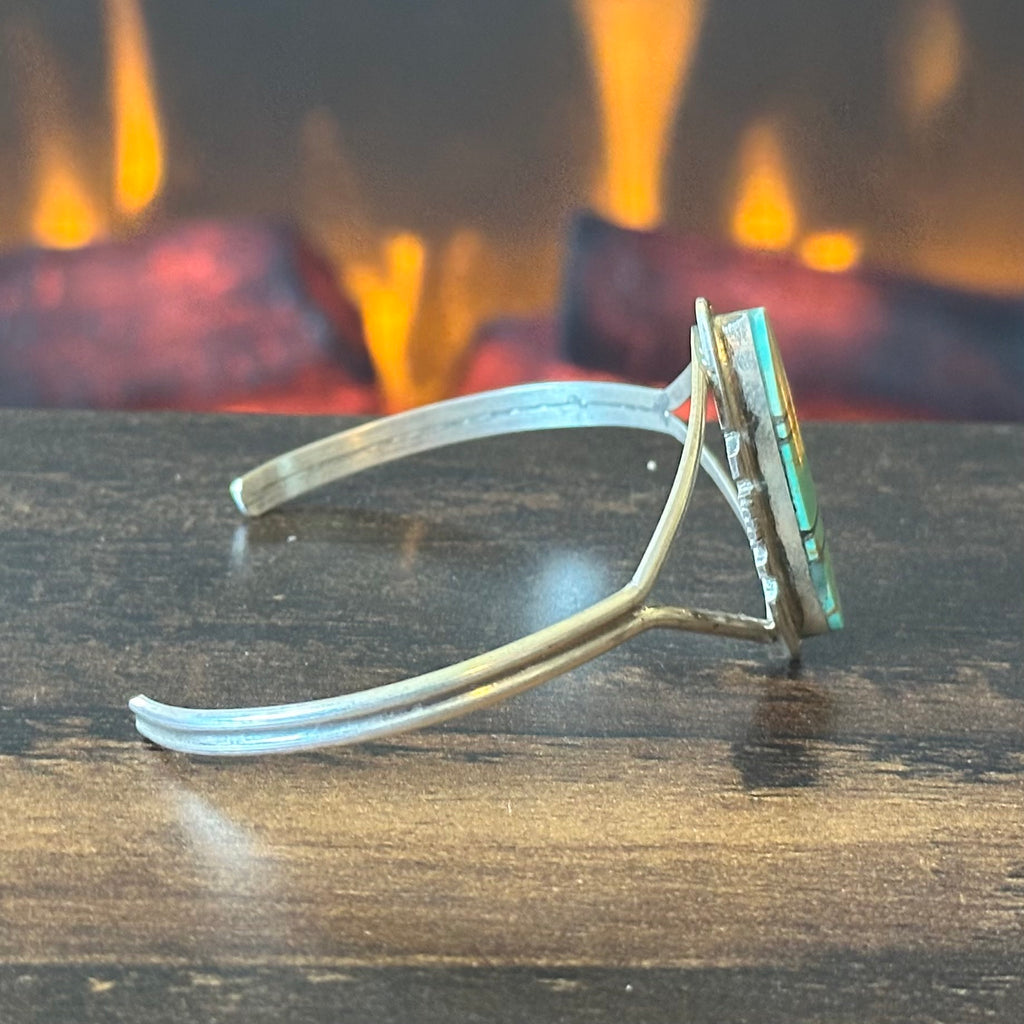 Navajo Brandon Etsitty Turquoise Sterling Split Shank Inlay Cuff