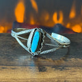 Turquoise Sterling Hand Stamped Twist Wire Leaf Cuff