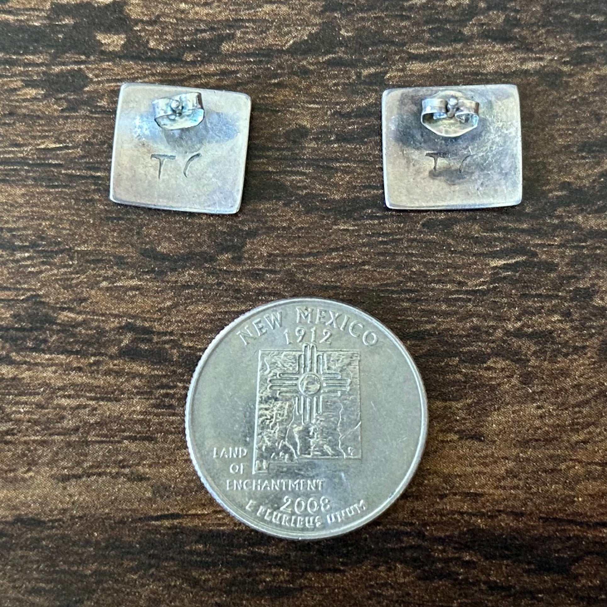 Navajo Thomas Singer Sterling Overlay Stud Earrings