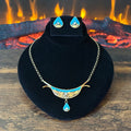 Silver Ray Turquoise Gold Over Sterling Ornate Inlay Necklace Earrings Set