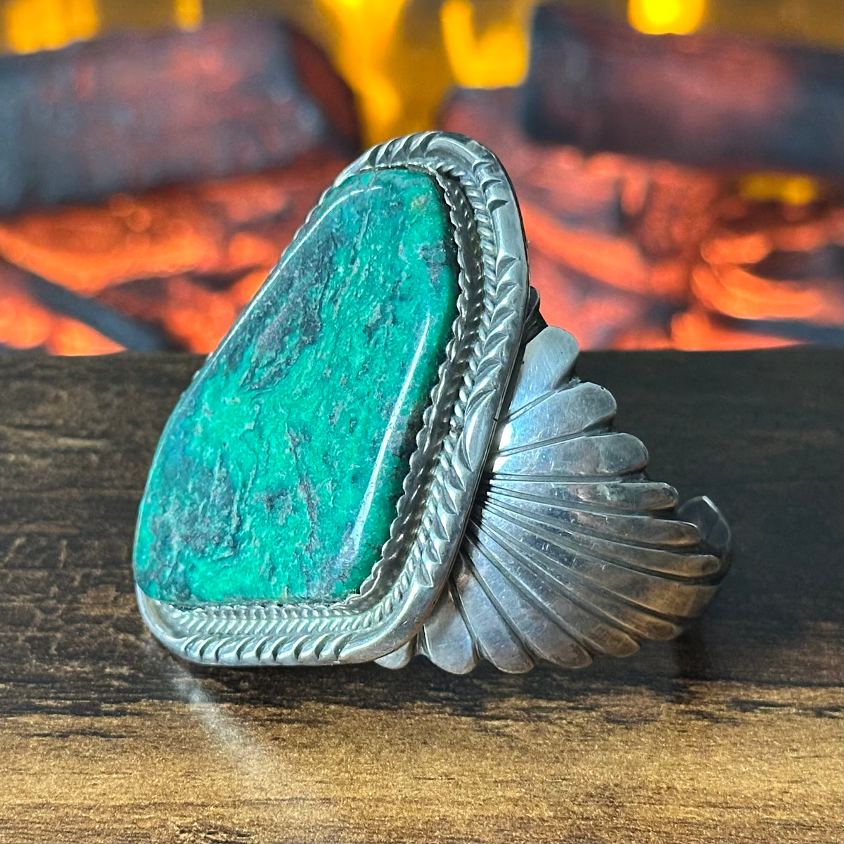 D Signed Variscite Sterling Twist Wire Bezel Statement Cuff