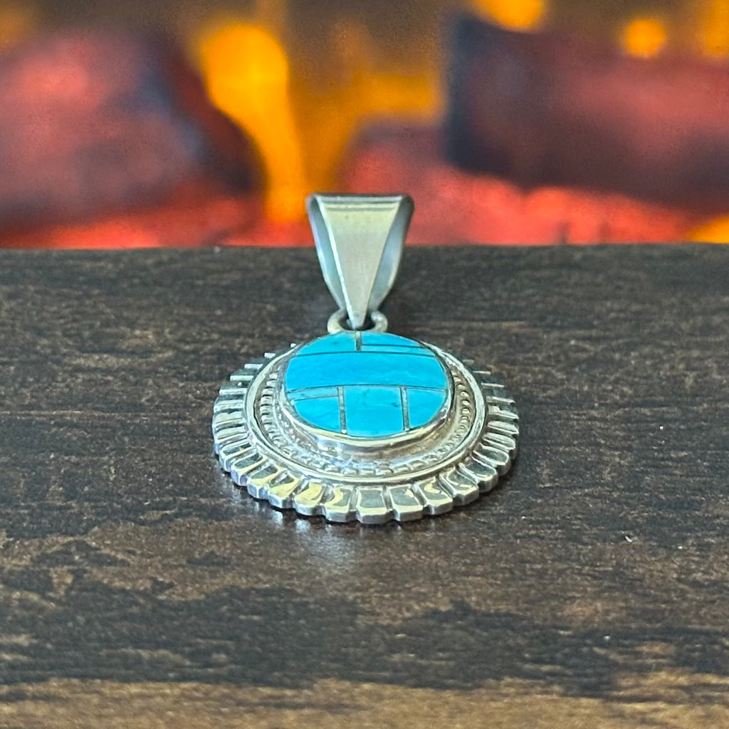 W Signed Supersmiths Inc. Turquoise Sterling Oval Inlay Pendant