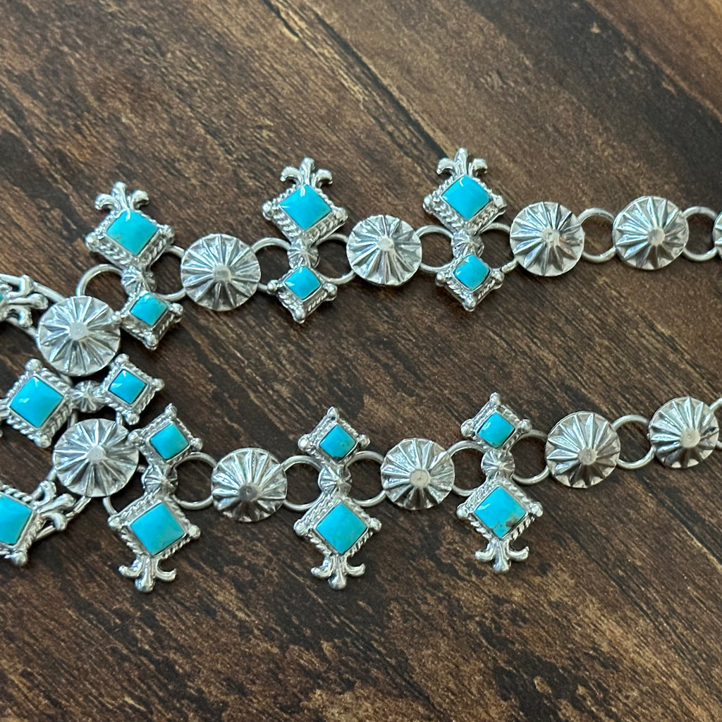 Running Bear Trading Turquoise 18 Stone Diamond Fleur De Lis Naja Necklace