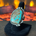 Navajo Virginia Hano #8 Turquoise Sterling Twist Wire Raindrop Statement Ring