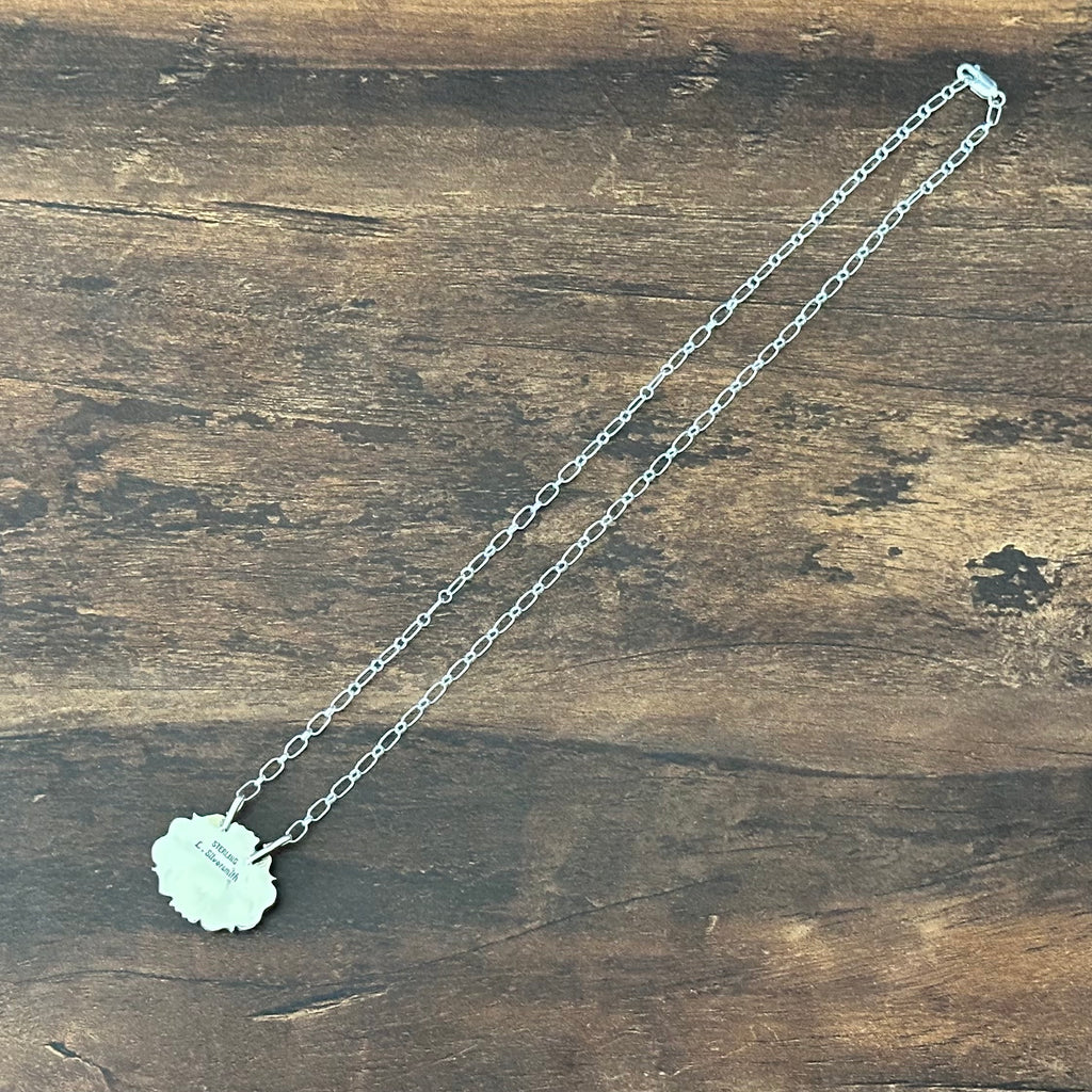 Navajo Leroy Silversmith White Buffalo Sterling Hand Stamped Pendant Necklace
