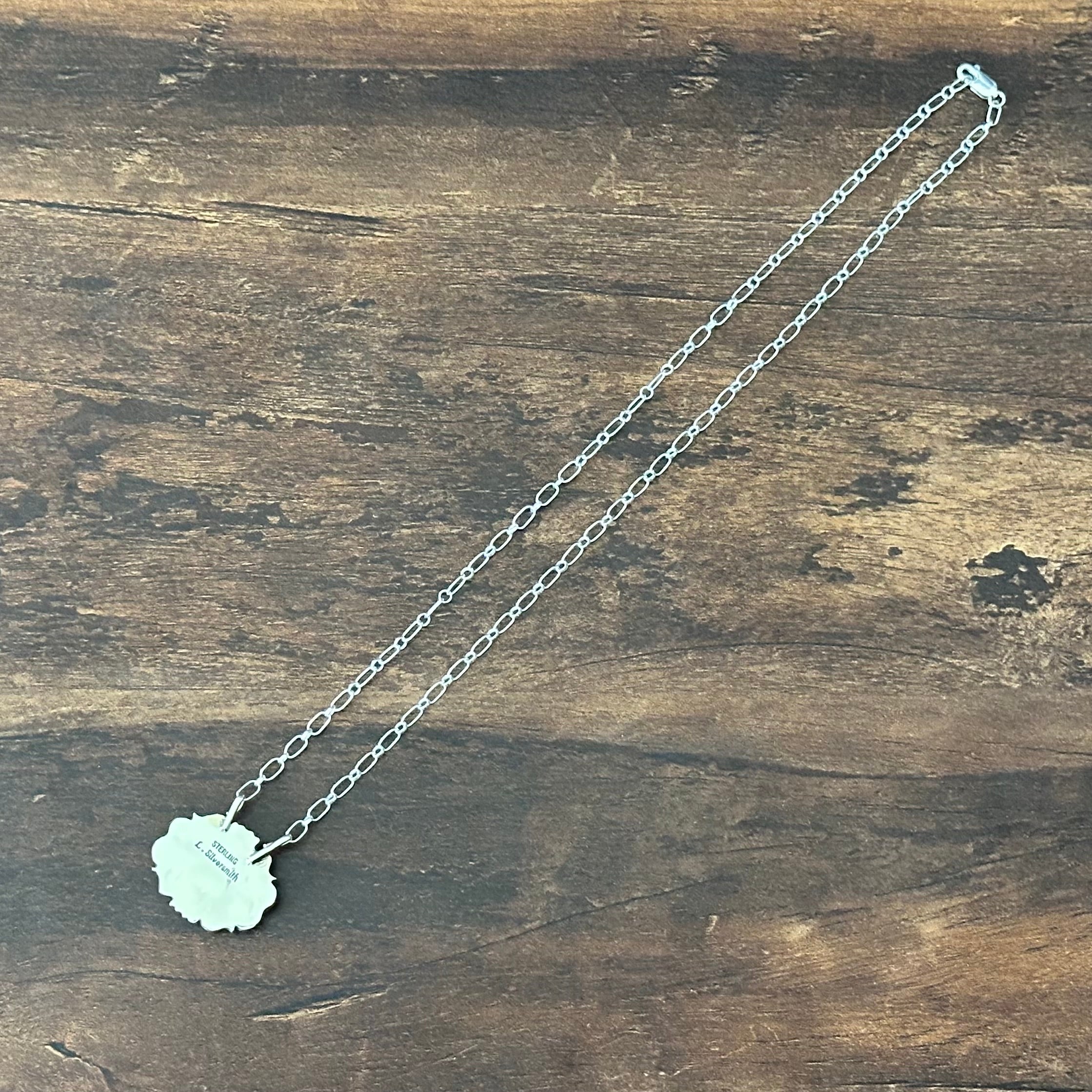 Navajo Leroy Silversmith White Buffalo Sterling Hand Stamped Pendant Necklace