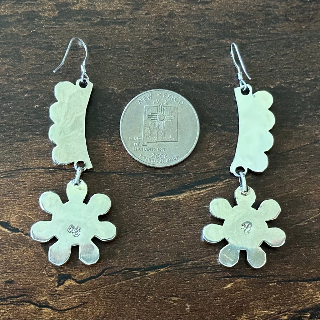 Running Bear Trading Turquoise 24 Stone Sterling Petite Point Floral Dangle Earrings