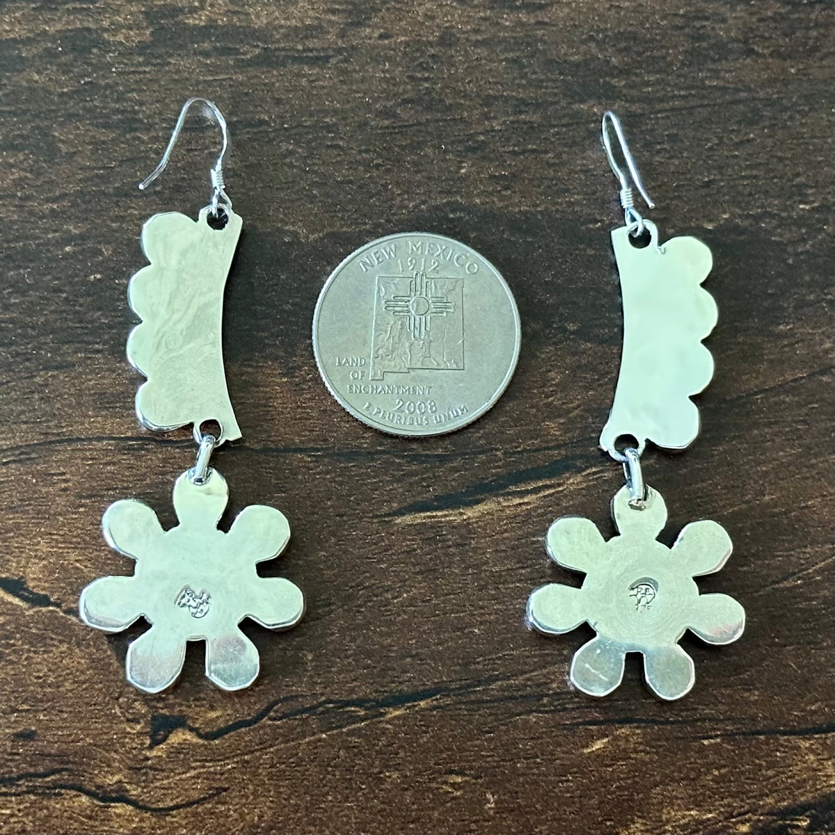 Running Bear Trading Turquoise 24 Stone Sterling Petite Point Floral Dangle Earrings