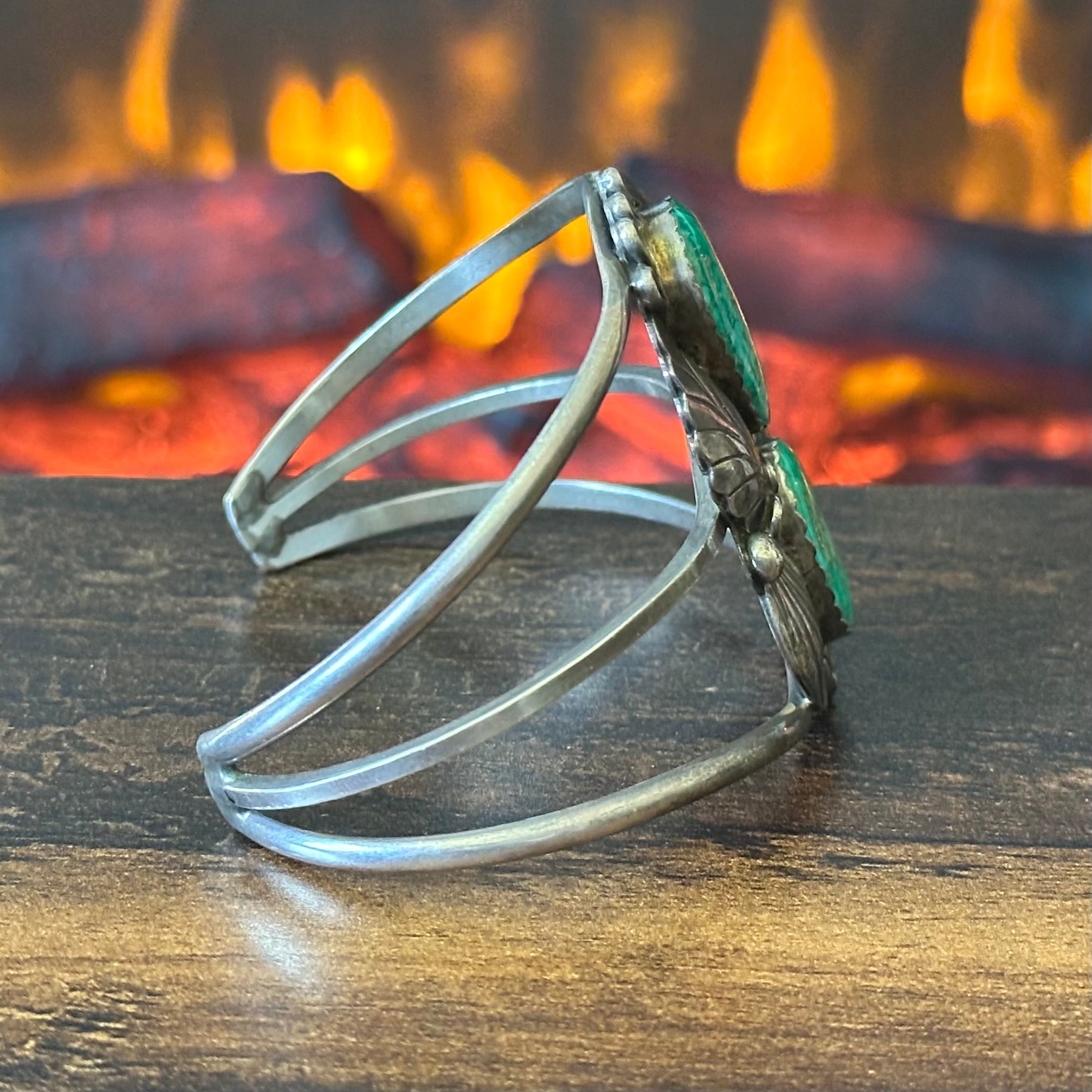 Turquoise Sterling Triple Shank Leaf Statement Cuff