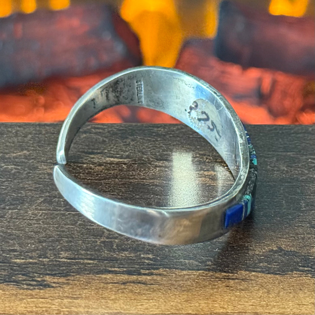 EB Signed Turquoise Lapis Sterling Abstract Inlay Cuff