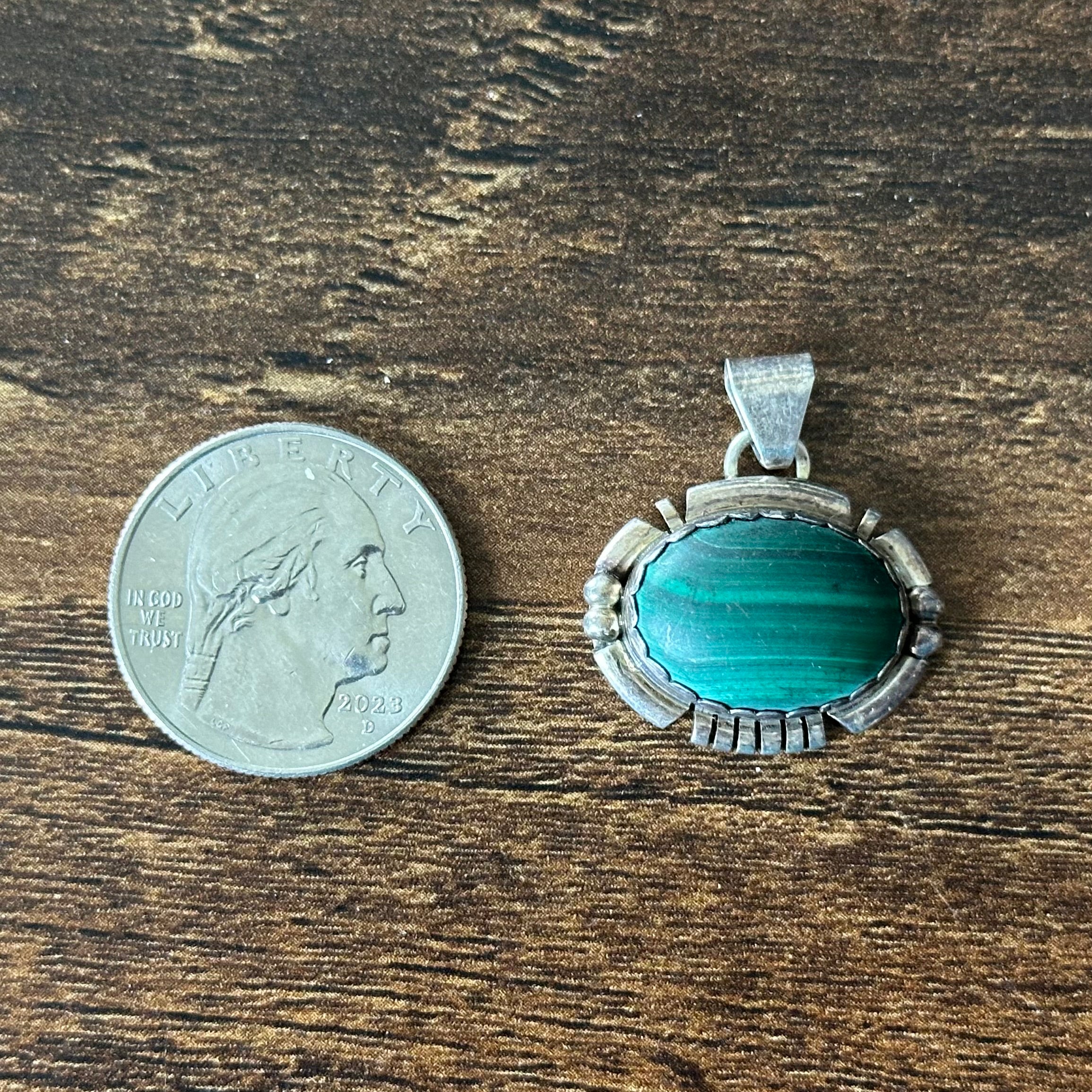 RRJ Signed Malachite Sterling Oval Pendant