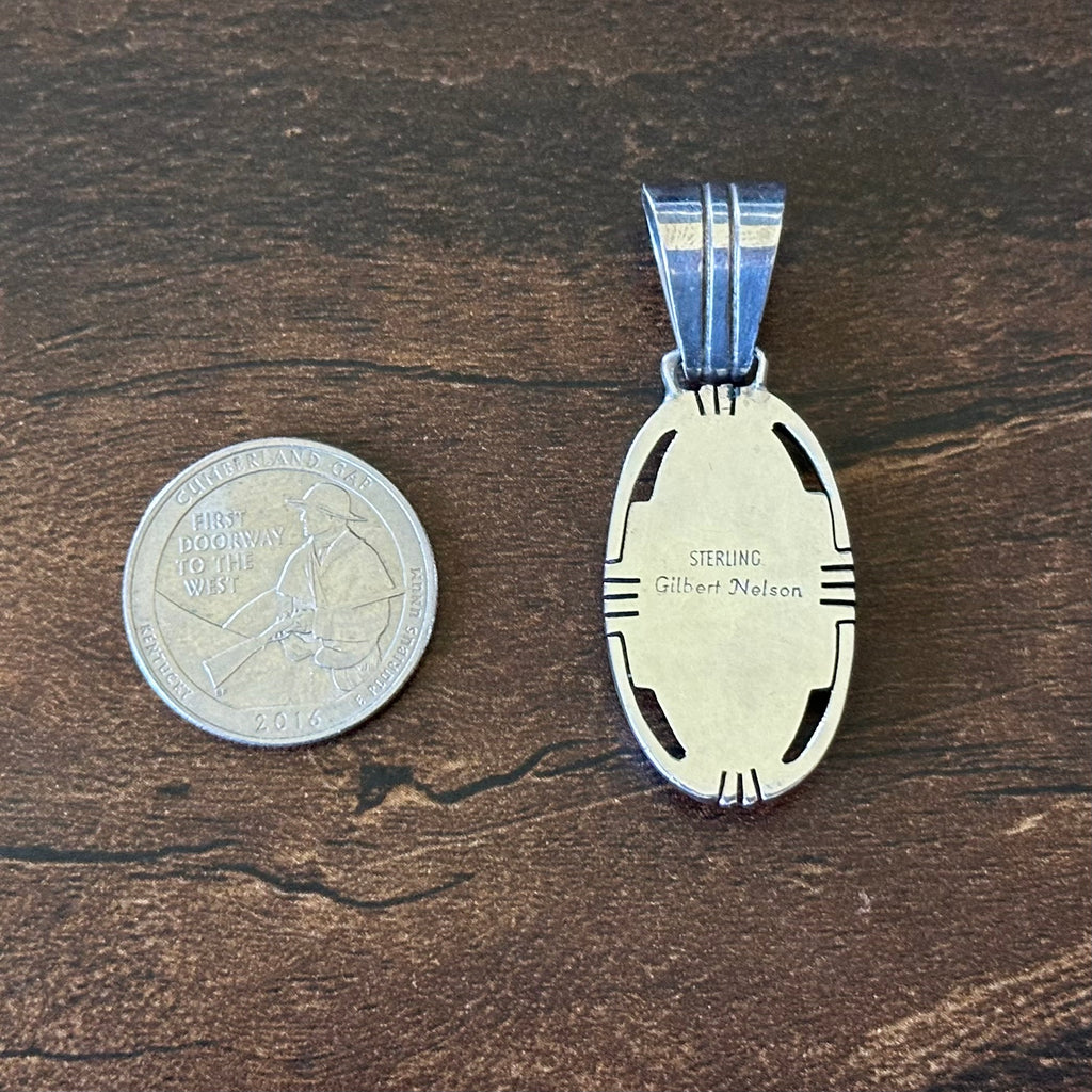 Navajo Gilbert Nelson Lapis Opal Jet Sterling Geometric Oval Inlay Pendant