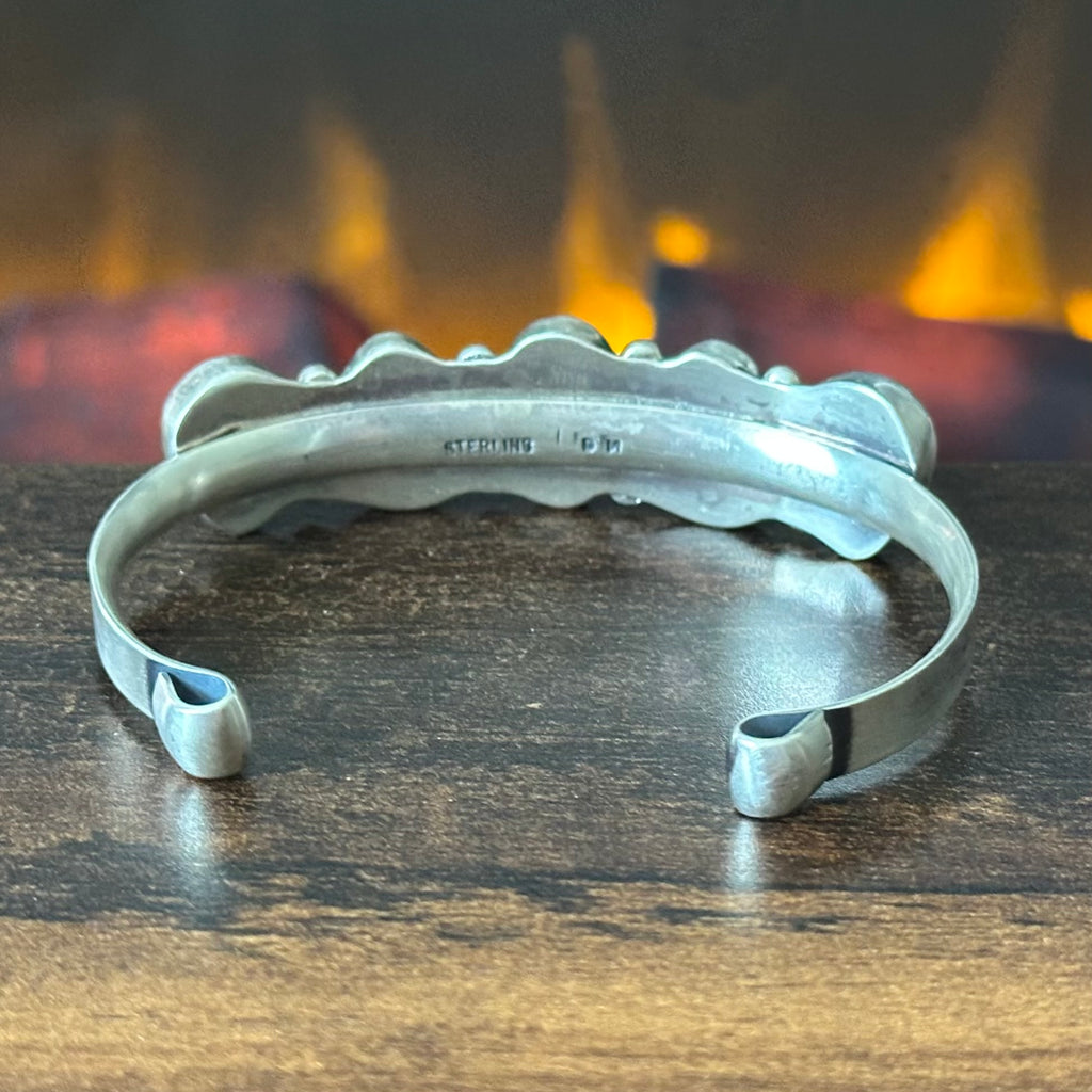 Navajo Darrell Morgan Sonoran Gold Turquoise 5 Stone Sterling Raindrop Cuff
