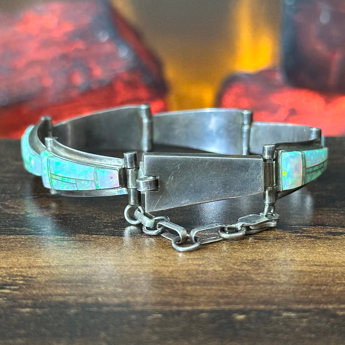Navajo Irvin Kee Opal Sterling Inlay Link Bracelet