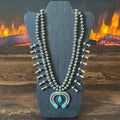 Pictogram Signed Turquoise 3 Stone Sterling Handmade Double Row Fluted Bead Squash Blossom