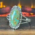 Running Bear Trading Green Turquoise Sterling Twist Wire Bezel Statement Cuff