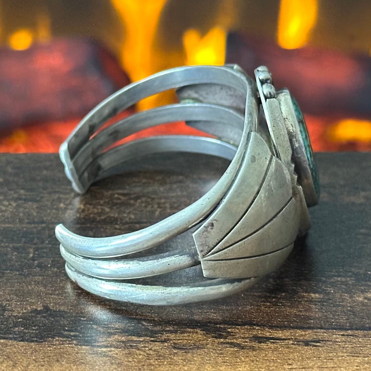 Turquoise Sterling Twist Wire Bezel Raindrop Fan Cuff